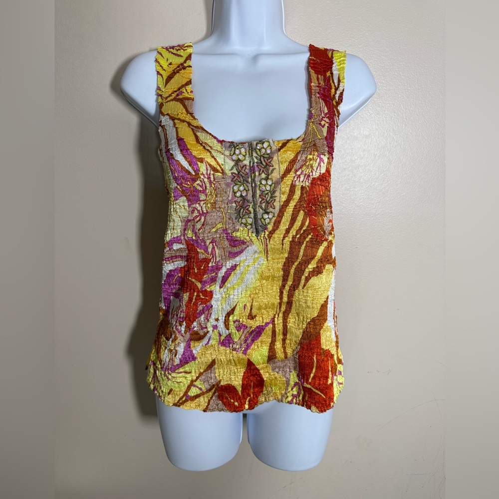Alberto Makali Floral Print Tank Top Womens Size L Beaded Fall Multicolored